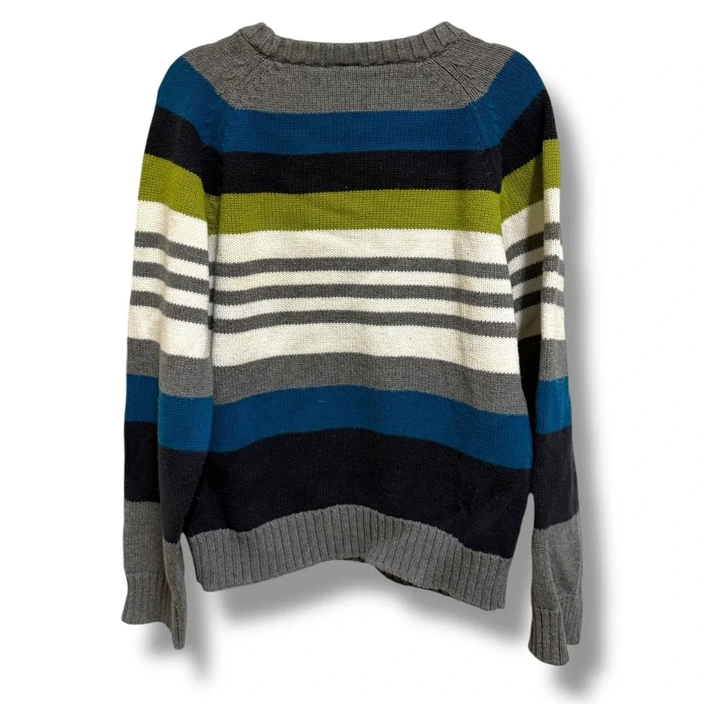 Gymboree Boys Striped Pullover Crewneck Sweater Blue‎ Green Grey M 7-8 Snow Days